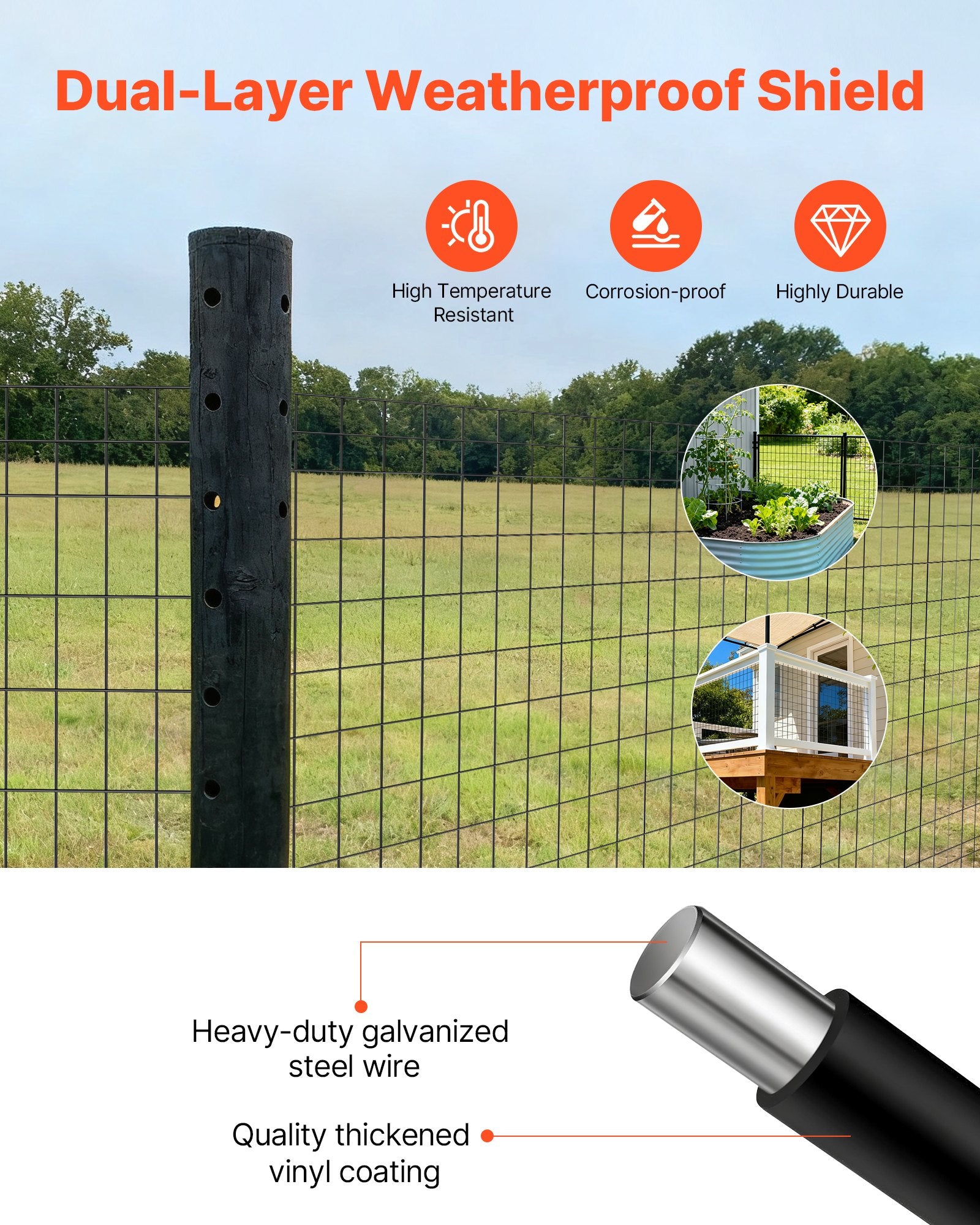 Farm Fence, 122cm x 15.2m, 2 x 4 in Mesh 14 Gauge Galvanized Steel Wire Fencing for Cattle, Hog & Sheep , V952-JSGSWL48IN50UQH44001V0