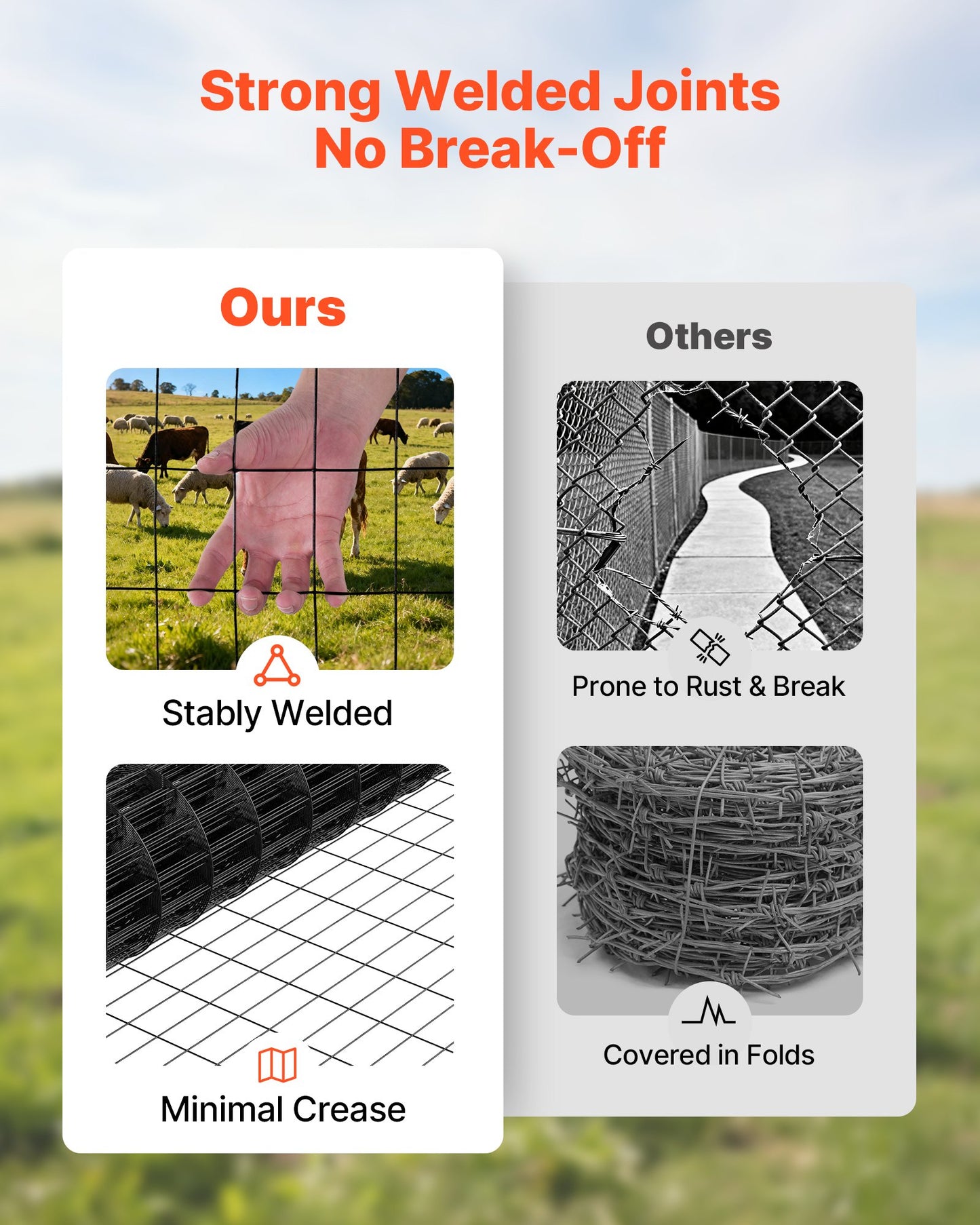 Farm Fence, 122cm x 15.2m, 2 x 4 in Mesh 14 Gauge Galvanized Steel Wire Fencing for Cattle, Hog & Sheep , V952-JSGSWL48IN50UQH44001V0
