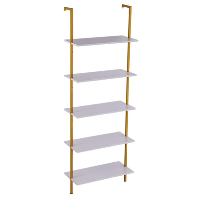 Industrial Square Pipe Shelf 5 Tier 64x30x182.5cm Wall-Mount Gold White V952-JSGZWJFGHMBJJLPOLV0