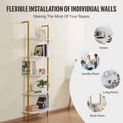 Industrial Square Pipe Shelf 5 Tier 64x30x182.5cm Wall-Mount Gold White V952-JSGZWJFGHMBJJLPOLV0