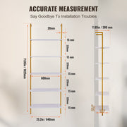 Industrial Square Pipe Shelf 5 Tier 64x30x182.5cm Wall-Mount Gold White V952-JSGZWJFGHMBJJLPOLV0