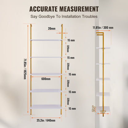 Industrial Square Pipe Shelf 5 Tier 64x30x182.5cm Wall-Mount Gold White V952-JSGZWJFGHMBJJLPOLV0