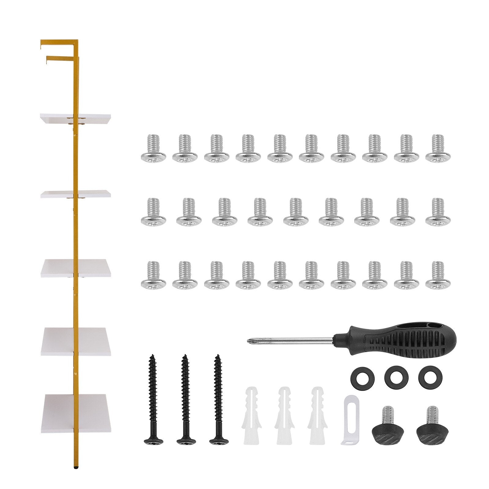 Industrial Square Pipe Shelf 5 Tier 64x30x182.5cm Wall-Mount Gold White V952-JSGZWJFGHMBJJLPOLV0