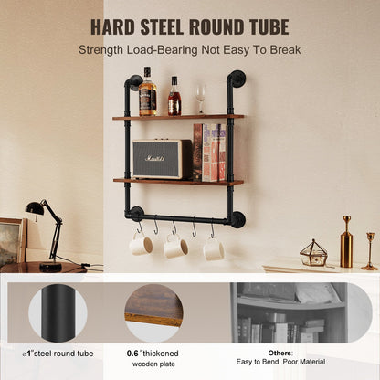 Industrial Pipe Shelf 2 Tier 24x7.87in Wall-Mount for Kitchen Bedroom V952-JSGZWJYGHMBH4NV3QV0