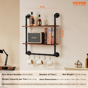 Industrial Pipe Shelf 2 Tier 24x7.87in Wall-Mount for Kitchen Bedroom V952-JSGZWJYGHMBH4NV3QV0