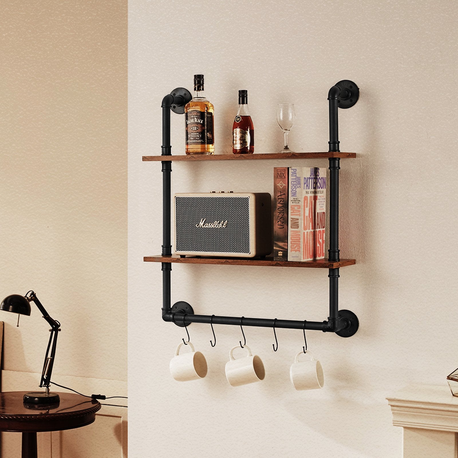 Industrial Pipe Shelf 2 Tier 24x7.87in Wall-Mount for Kitchen Bedroom V952-JSGZWJYGHMBH4NV3QV0
