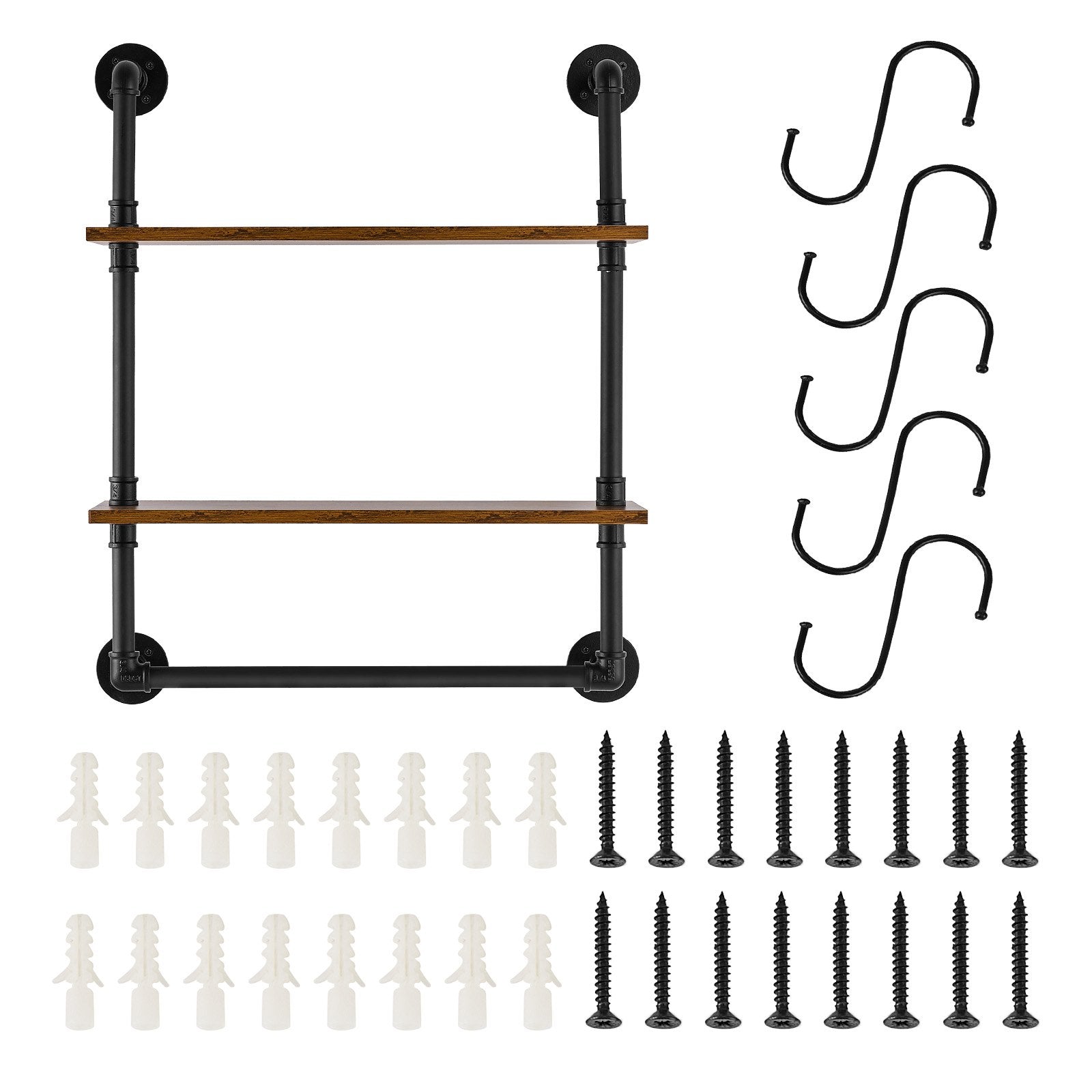 Industrial Pipe Shelf 2 Tier 24x7.87in Wall-Mount for Kitchen Bedroom V952-JSGZWJYGHMBH4NV3QV0