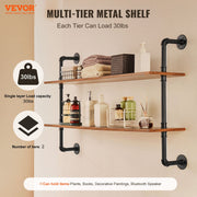 Industrial Pipe Shelf 2 Tier 48x 9.84in Wall-Mount for Kitchen Bedroom V952-JSGZWJYGHMBHUPSZIV0