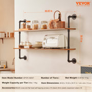 Industrial Pipe Shelf 2 Tier 48x 9.84in Wall-Mount for Kitchen Bedroom V952-JSGZWJYGHMBHUPSZIV0