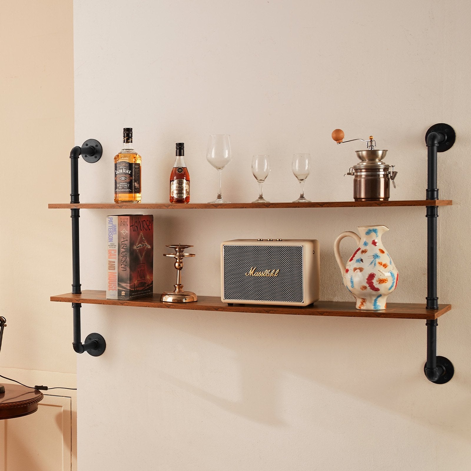 Industrial Pipe Shelf 2 Tier 48x 9.84in Wall-Mount for Kitchen Bedroom V952-JSGZWJYGHMBHUPSZIV0