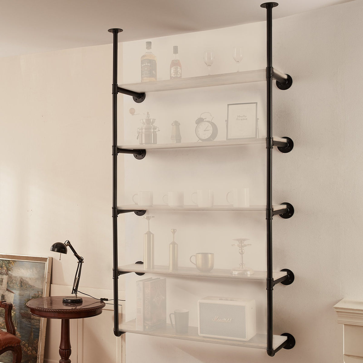 Industrial Pipe Shelf, 5 Tier 2PCS, 9.84in Applicable Board Width Wall-Mount Floating Rustic Wood Shelves V952-JSGZWJYGWMBHN3J8IV0