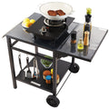 Outdoor Grill Dining Cart with Double-Shelf, 55*55cm BBQ Movable Food Prep Table, Multifunctional Foldable V952-JSHWBCTC5565WNHR1V0