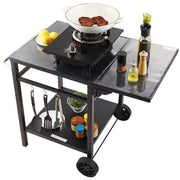 Outdoor Grill Dining Cart with Double-Shelf, 55*55cm BBQ Movable Food Prep Table, Multifunctional Foldable V952-JSHWBCTC5565WNHR1V0