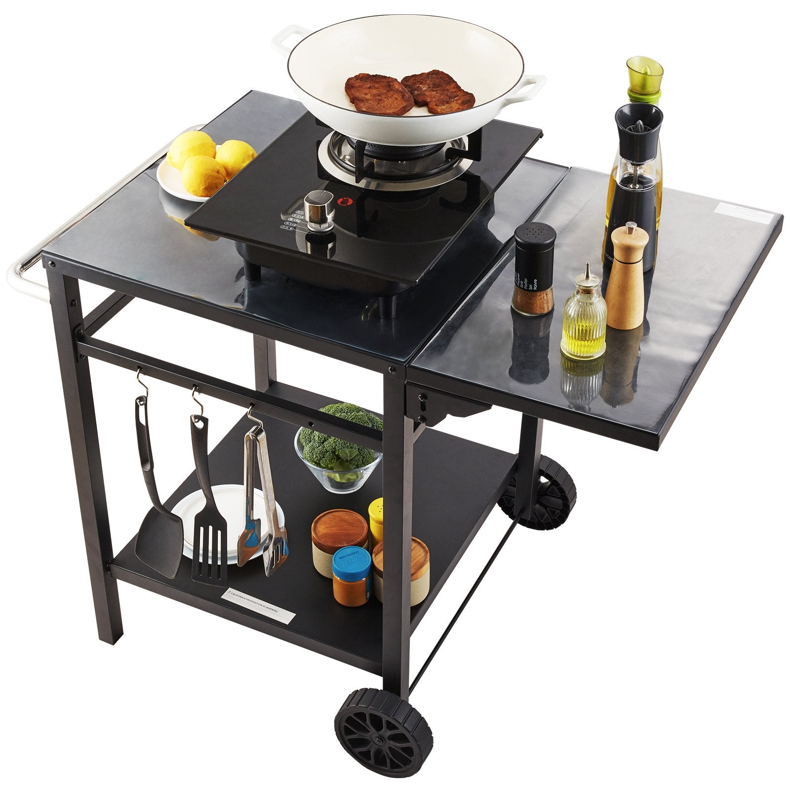 Outdoor Grill Dining Cart with Double-Shelf, 55*55cm BBQ Movable Food Prep Table, Multifunctional Foldable V952-JSHWBCTC5565WNHR1V0