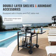 Outdoor Grill Dining Cart with Double-Shelf, 55*55cm BBQ Movable Food Prep Table, Multifunctional Foldable V952-JSHWBCTC5565WNHR1V0