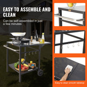Outdoor Grill Dining Cart with Double-Shelf, 55*55cm BBQ Movable Food Prep Table, Multifunctional Foldable V952-JSHWBCTC5565WNHR1V0