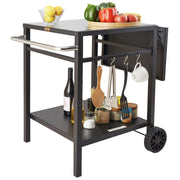 Outdoor Grill Dining Cart with Double-Shelf, 55*55cm BBQ Movable Food Prep Table, Multifunctional Foldable V952-JSHWBCTC5565WNHR1V0