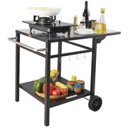 Outdoor Grill Dining Cart with Double-Shelf, 55*55cm BBQ Movable Food Prep Table, Multifunctional Foldable V952-JSHWBCTC5565WNHR1V0