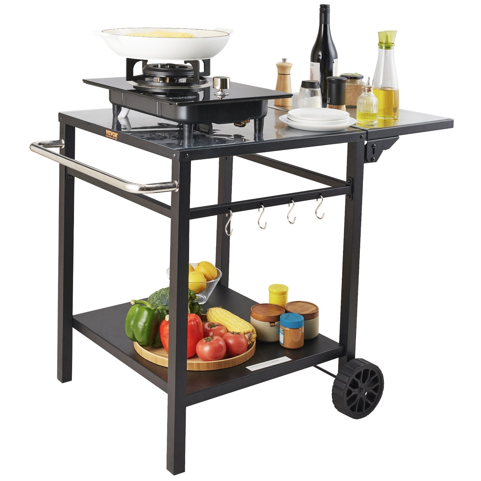 Outdoor Grill Dining Cart with Double-Shelf, 55*55cm BBQ Movable Food Prep Table, Multifunctional Foldable V952-JSHWBCTC5565WNHR1V0