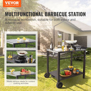 Outdoor Grill Dining Cart with Double-Shelf, 85*55cm BBQ Movable Food Prep Table, Multifunctional Iron Table V952-JSHWBCTC85551FX8BV0