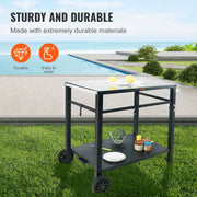 Outdoor Grill Dining Cart with Double-Shelf, 85*55cm BBQ Movable Food Prep Table, Multifunctional Iron Table V952-JSHWBCTC85551FX8BV0