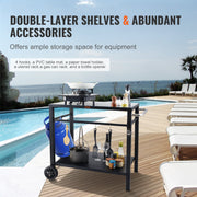 Outdoor Grill Dining Cart with Double-Shelf, 85*55cm BBQ Movable Food Prep Table, Multifunctional Iron Table V952-JSHWBCTC85551FX8BV0