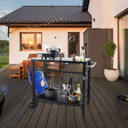 Outdoor Grill Dining Cart with Double-Shelf, 85*55cm BBQ Movable Food Prep Table, Multifunctional Iron Table V952-JSHWBCTC85551FX8BV0