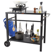 Outdoor Grill Dining Cart with Double-Shelf, 85*55cm BBQ Movable Food Prep Table, Multifunctional Iron Table V952-JSHWBCTC85551FX8BV0