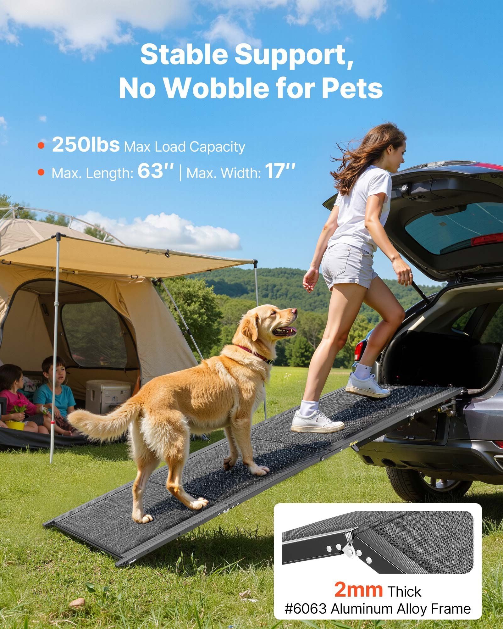 Dog Ramp for Cars, 1600 x 432 mm, Folding Pet Ramps for Medium & Large Dogs up to 113 kg, Pet Stair Ramp with V952-JSHWZDSCWAQP39ZKL001V0