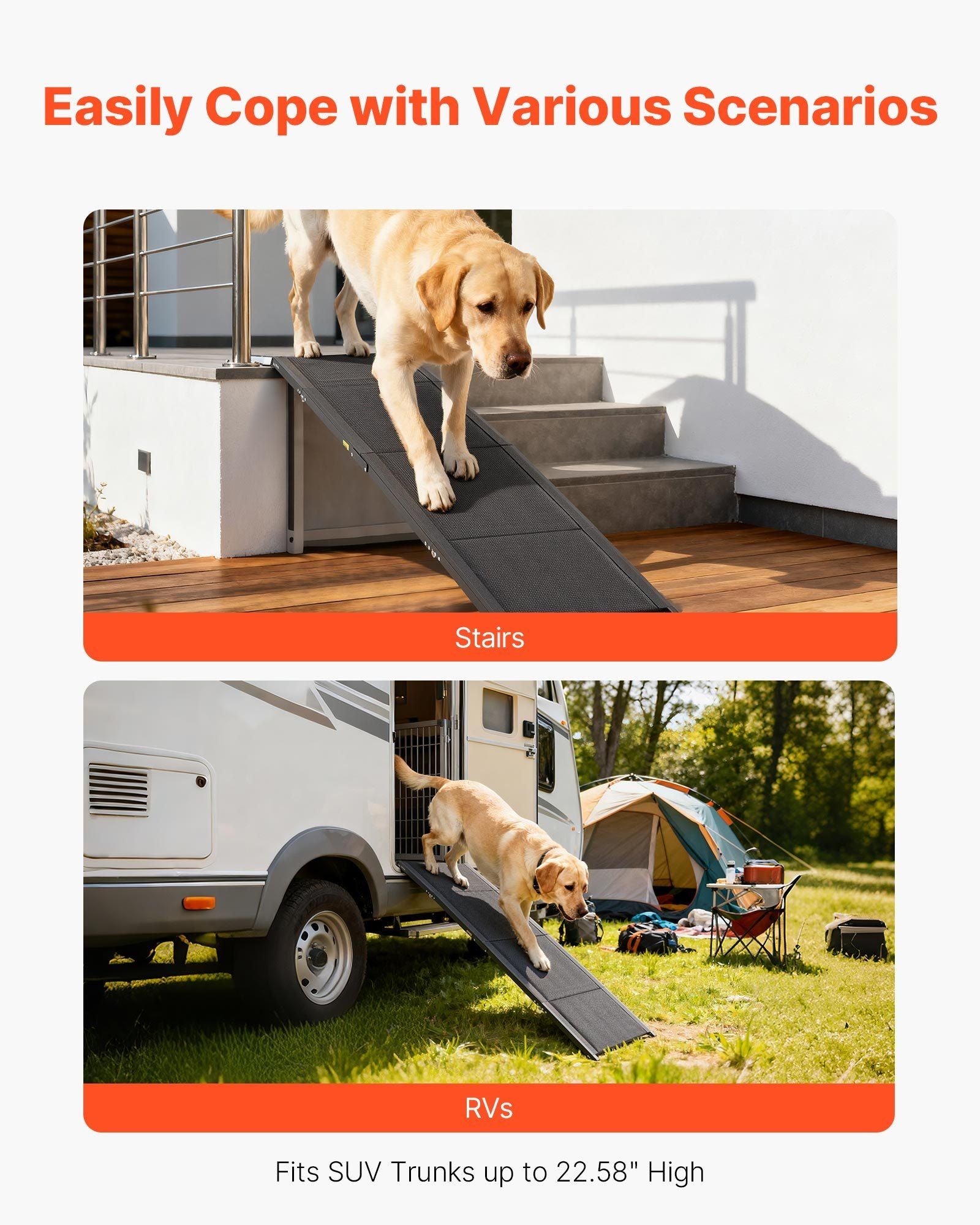 Dog Ramp for Cars, 1600 x 432 mm, Folding Pet Ramps for Medium & Large Dogs up to 113 kg, Pet Stair Ramp with V952-JSHWZDSCWAQP39ZKL001V0