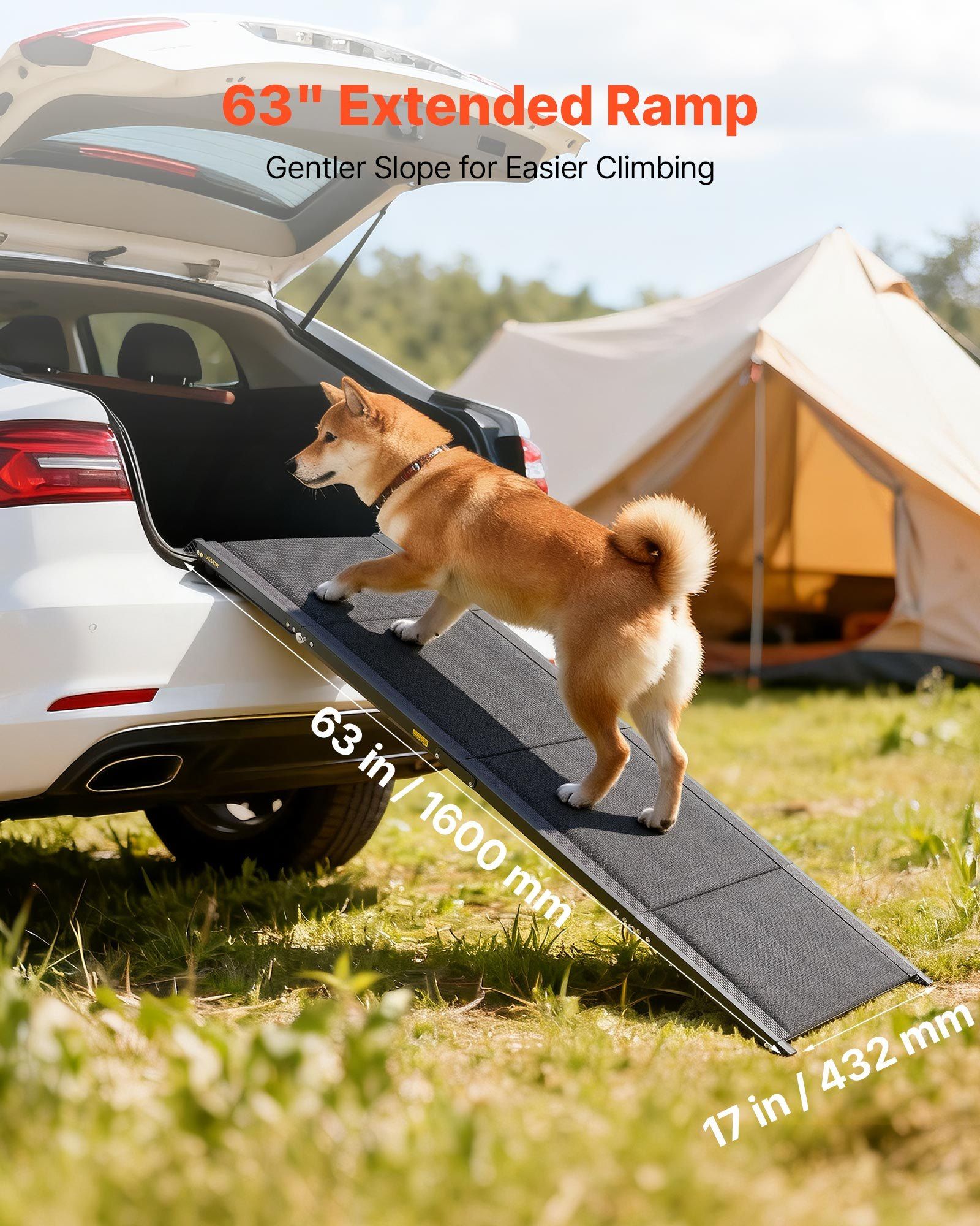 Dog Ramp for Cars, 1600 x 432 mm, Folding Pet Ramps for Medium & Large Dogs up to 113 kg, Pet Stair Ramp with V952-JSHWZDSCWAQP39ZKL001V0