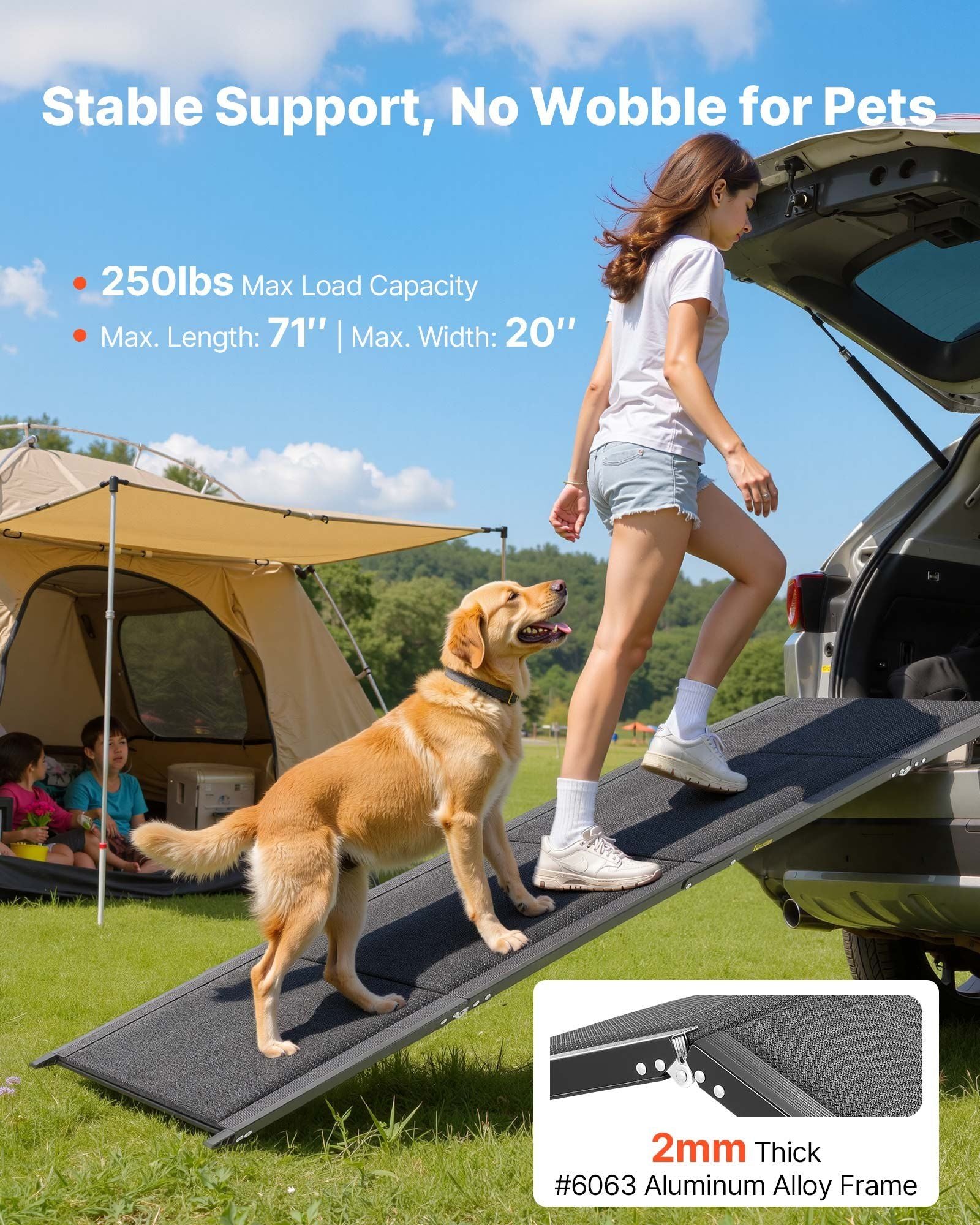 Dog Ramp for Cars, 1800 x 508 mm, Folding Pet Ramps for Medium & Large Dogs up to 113 kg, Pet Stair Ramp with V952-JSHWZDSCWAQPMQRB6001V0