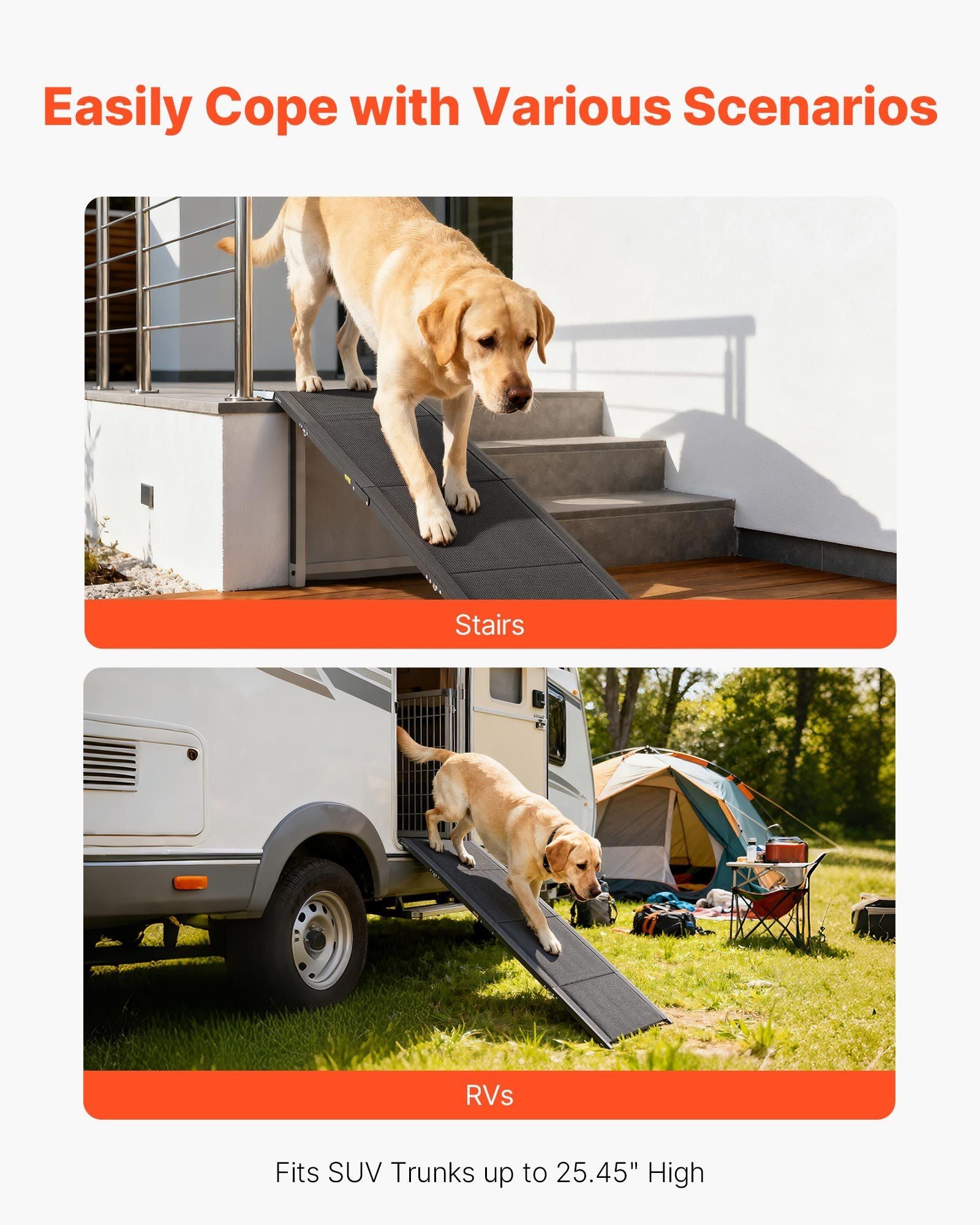 Dog Ramp for Cars, 1800 x 508 mm, Folding Pet Ramps for Medium & Large Dogs up to 113 kg, Pet Stair Ramp with V952-JSHWZDSCWAQPMQRB6001V0