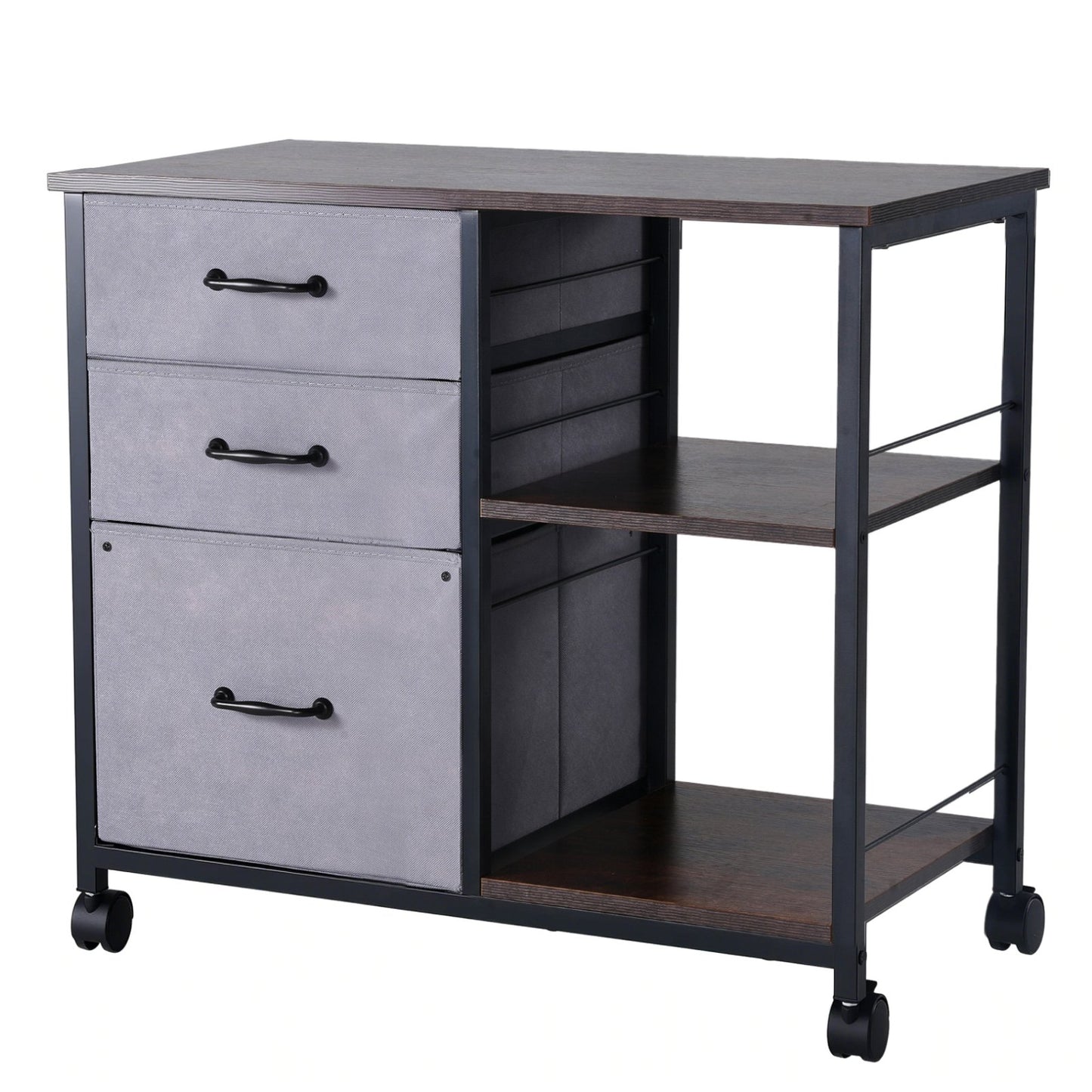 Mobile Metal File Cabinet with 3 Fabric Drawers and 2 Open Shelves Brown V952-JSHXWJGJTMZWJXFB8001V0