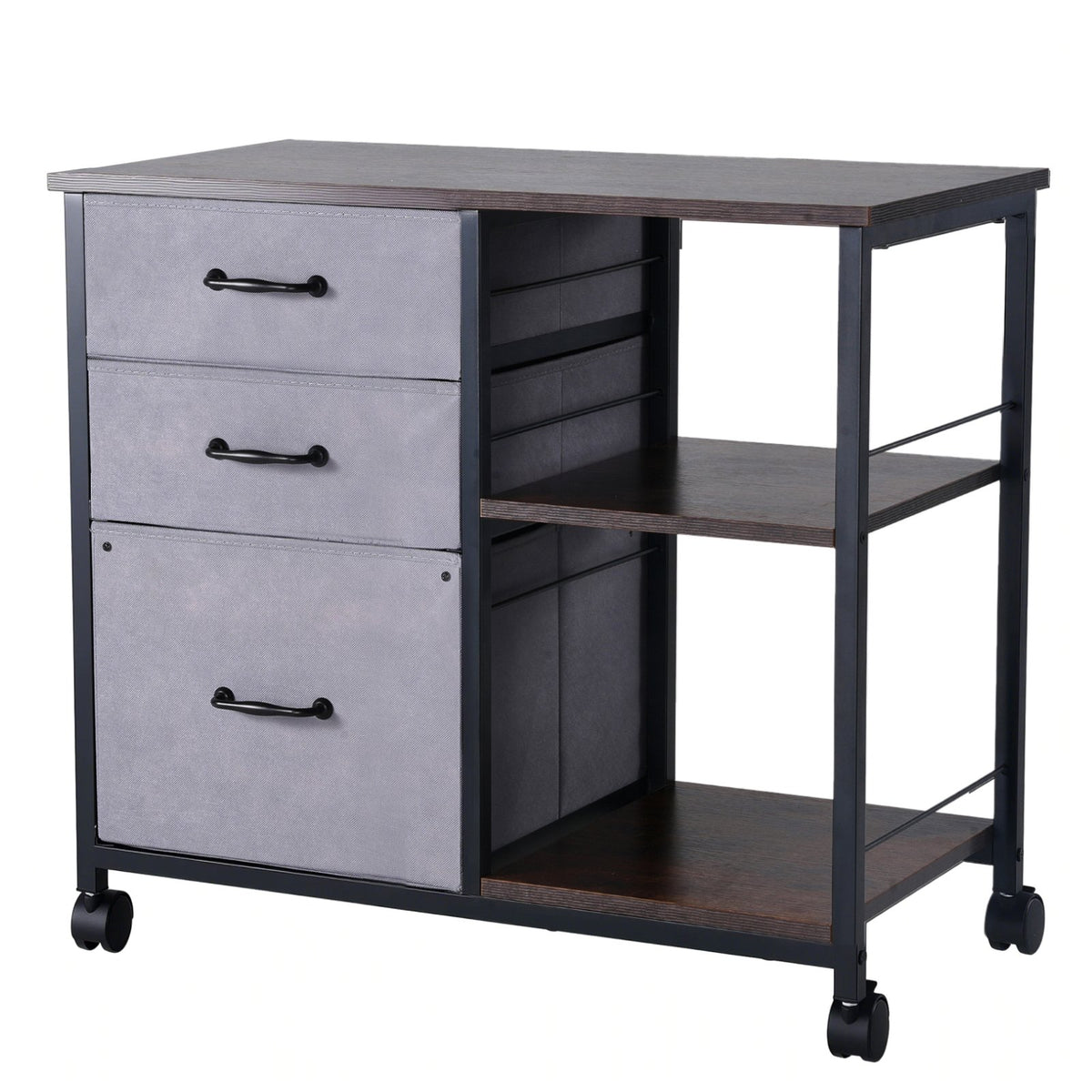 Mobile Metal File Cabinet with 3 Fabric Drawers and 2 Open Shelves Brown V952-JSHXWJGJTMZWJXFB8001V0