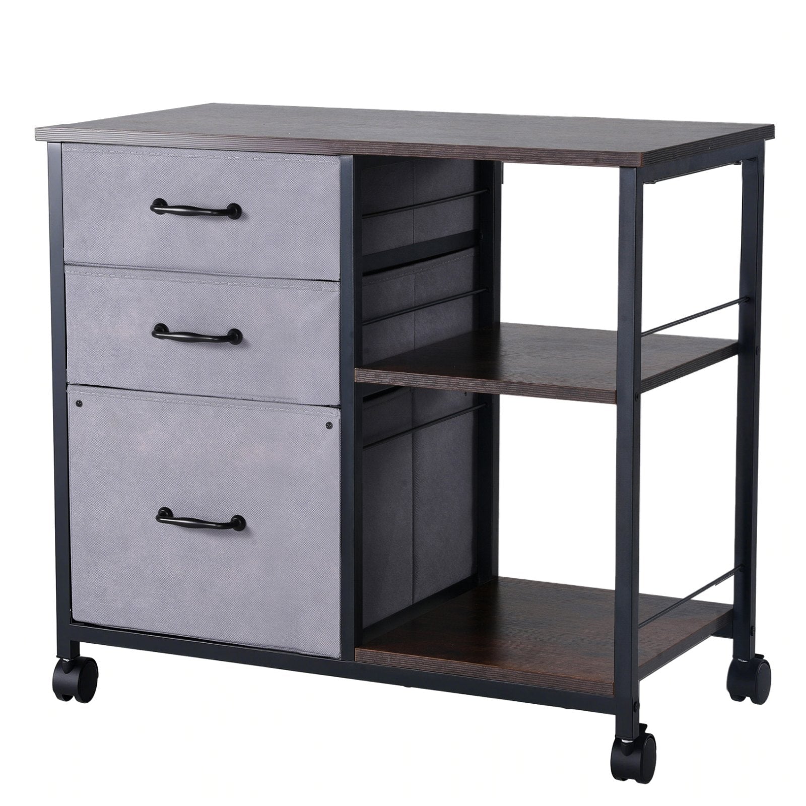 Mobile Metal File Cabinet with 3 Fabric Drawers and 2 Open Shelves Brown V952-JSHXWJGJTMZWJXFB8001V0