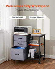 Mobile Metal File Cabinet with 3 Fabric Drawers and 2 Open Shelves Brown V952-JSHXWJGJTMZWJXFB8001V0