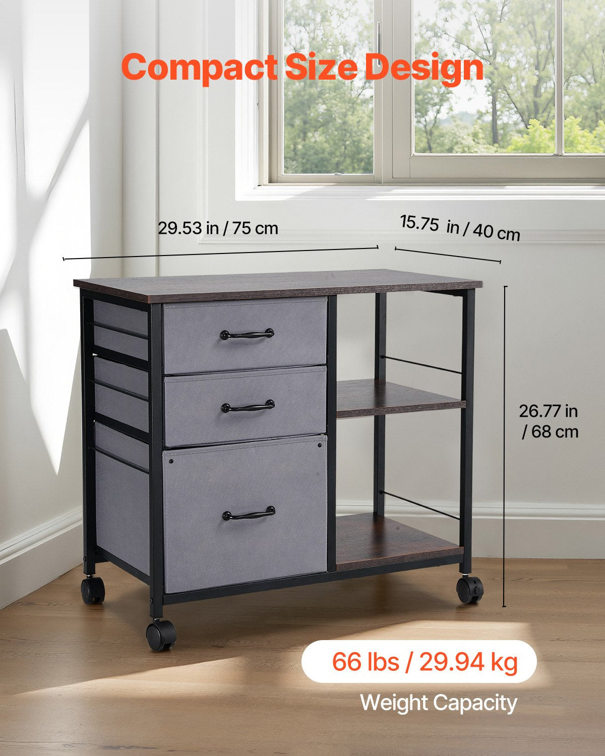 Mobile Metal File Cabinet with 3 Fabric Drawers and 2 Open Shelves Brown V952-JSHXWJGJTMZWJXFB8001V0