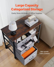 Mobile Metal File Cabinet with 3 Fabric Drawers and 2 Open Shelves Brown V952-JSHXWJGJTMZWJXFB8001V0