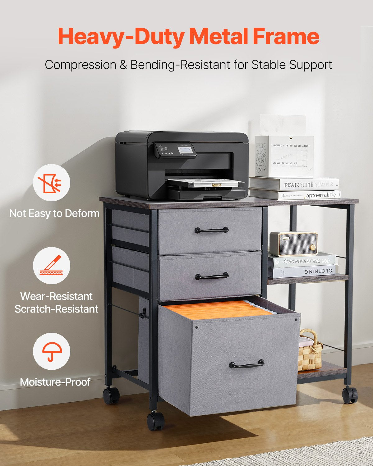 Mobile Metal File Cabinet with 3 Fabric Drawers and 2 Open Shelves Brown V952-JSHXWJGJTMZWJXFB8001V0