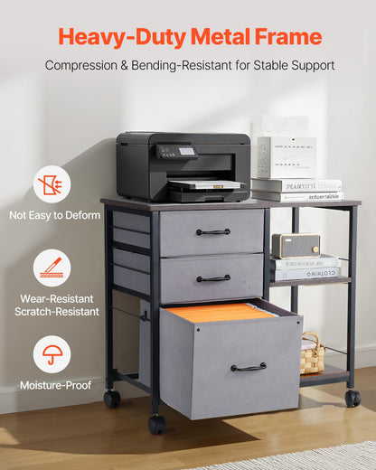 Mobile Metal File Cabinet with 3 Fabric Drawers and 2 Open Shelves Brown V952-JSHXWJGJTMZWJXFB8001V0