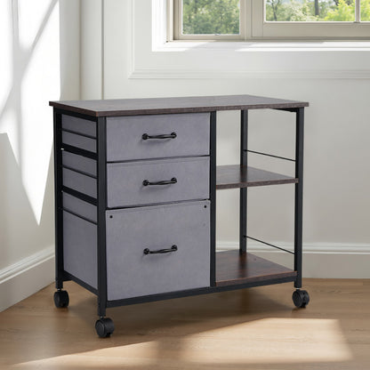 Mobile Metal File Cabinet with 3 Fabric Drawers and 2 Open Shelves Brown V952-JSHXWJGJTMZWJXFB8001V0