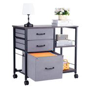 Mobile Metal File Cabinet with 3 Fabric Drawers and 2 Open Shelves Brown V952-JSHXWJGJTMZWJXFB8001V0
