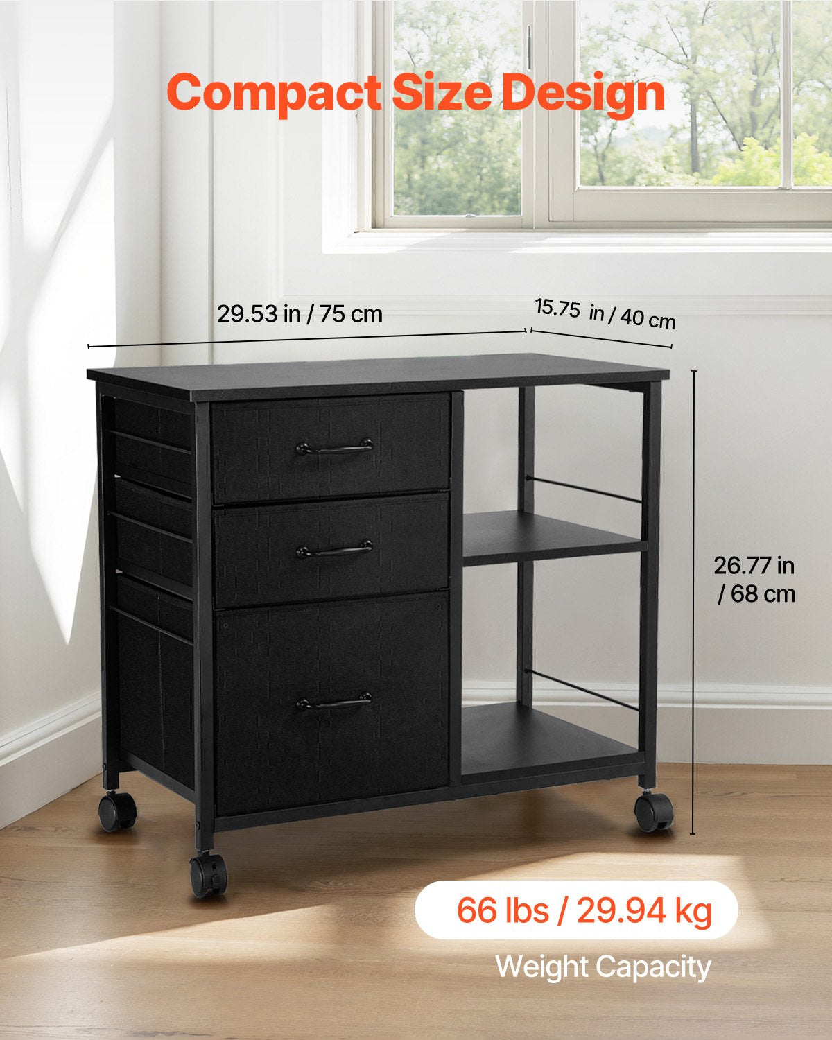 Mobile Metal File Cabinet with 3 Fabric Drawers and 2 Open Shelves Black V952-JSHXWJGJTMZWYX3KK001V0