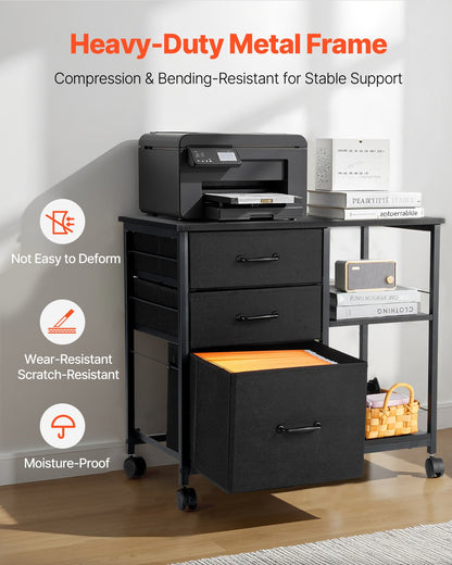 Mobile Metal File Cabinet with 3 Fabric Drawers and 2 Open Shelves Black V952-JSHXWJGJTMZWYX3KK001V0