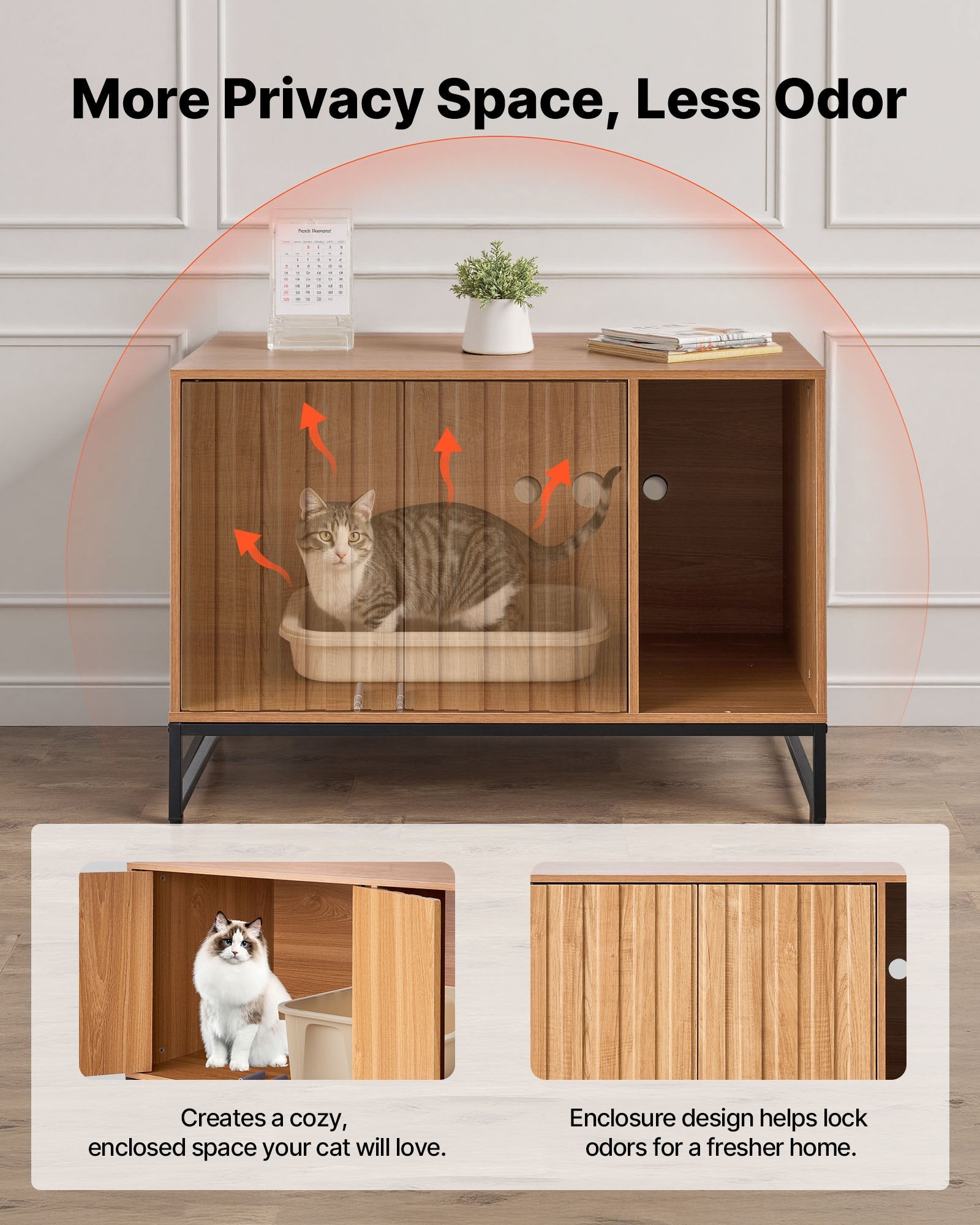 Cat Litter Box Enclosure Furniture, 80 cm Hidden Litter Box Cabinet with Scratch Pad & Storage, Waterproof V952-JSJJMSPWQ3151XBNF001V0