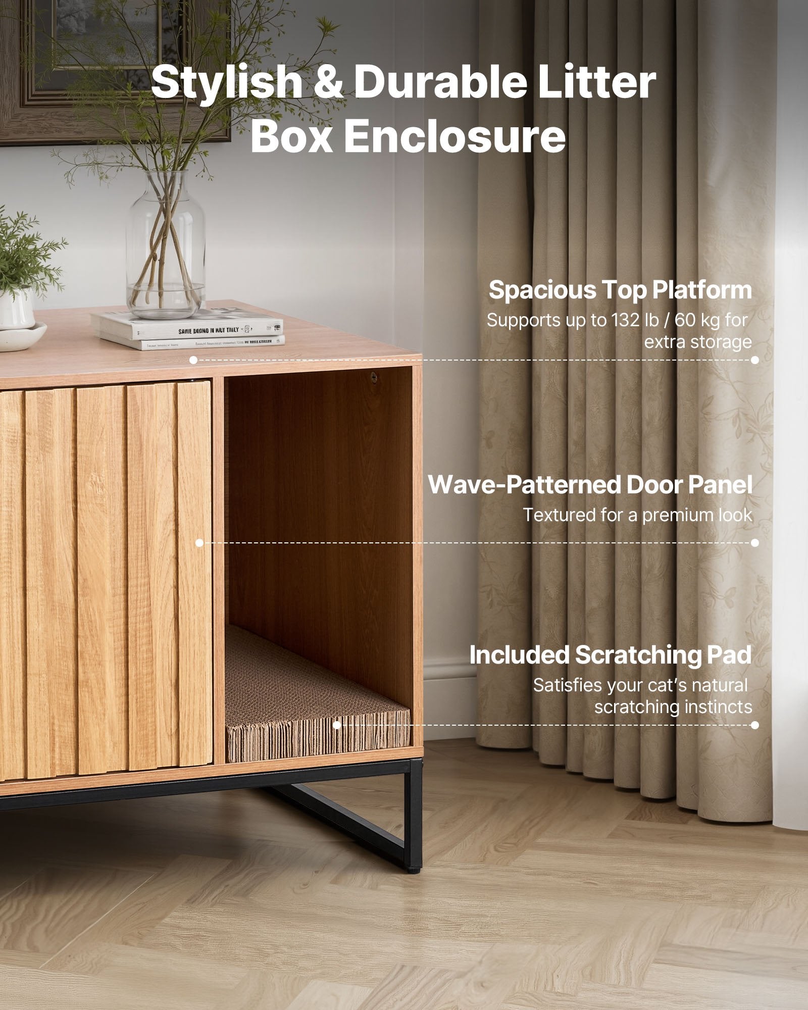 Cat Litter Box Enclosure Furniture, 80 cm Hidden Litter Box Cabinet with Scratch Pad & Storage, Waterproof V952-JSJJMSPWQ3151XBNF001V0