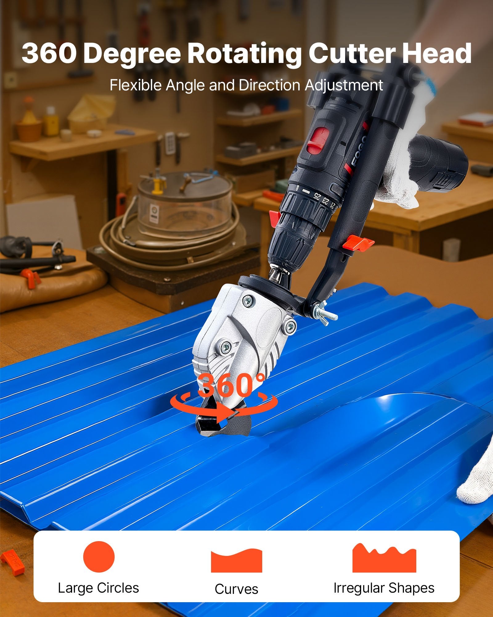 Metal Shear/Cutter Drill Attachment, Sheet Metal Cutter with 360-Degree Pivoting Head, Sharp Blades,Ideal for V952-JSJQJFJJSDXZIA0VZ001V0