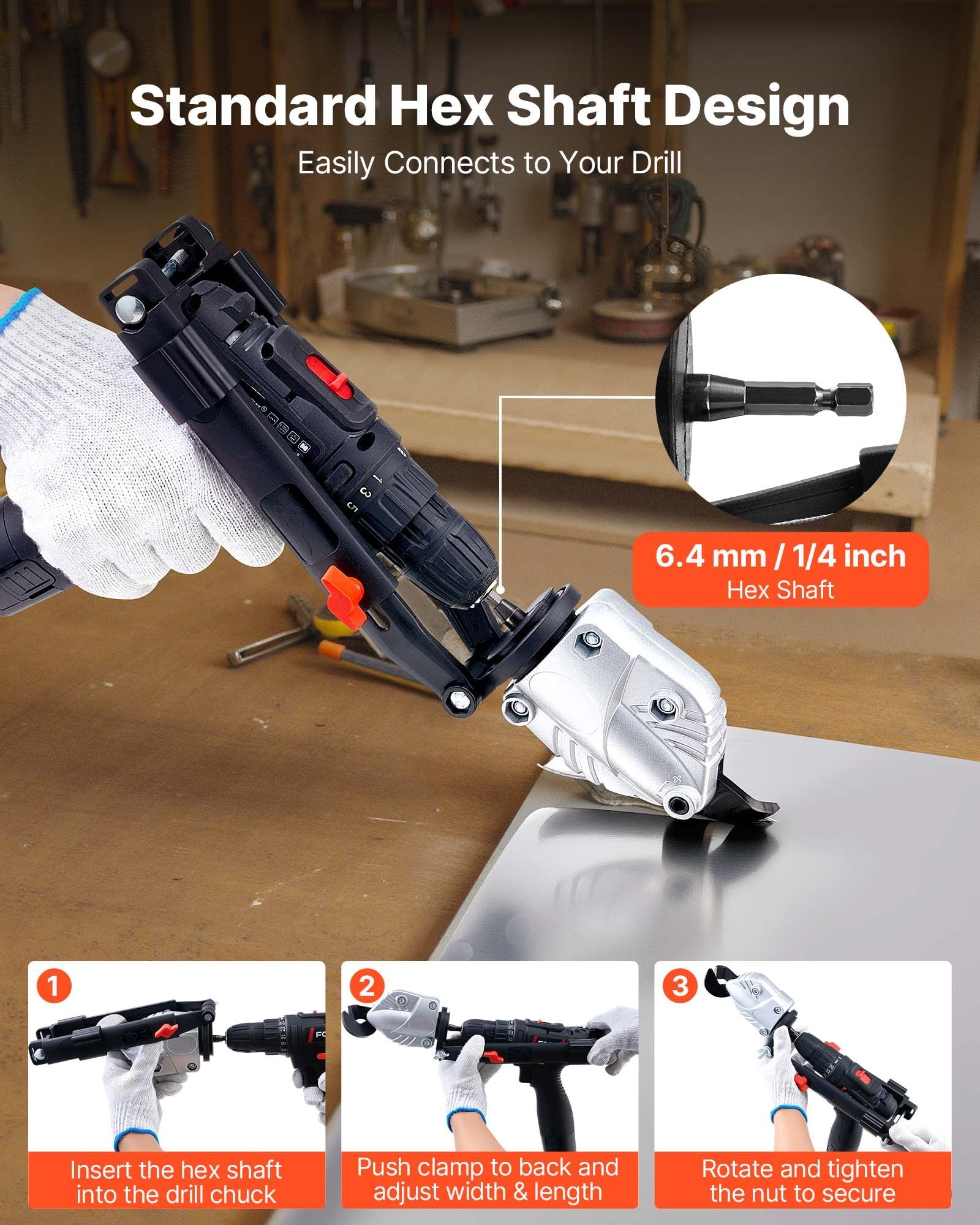 Metal Shear/Cutter Drill Attachment, Sheet Metal Cutter with 360-Degree Pivoting Head, Sharp Blades,Ideal for V952-JSJQJFJJSDXZIA0VZ001V0