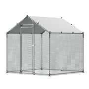 Metal Chicken Coop, 6.56x6.56x6.56ft Large Walk-in Chicken Runs with Cover, Spire Roof Hen House Enclosure V952-JSJS222MJDDM0VGWG001V0